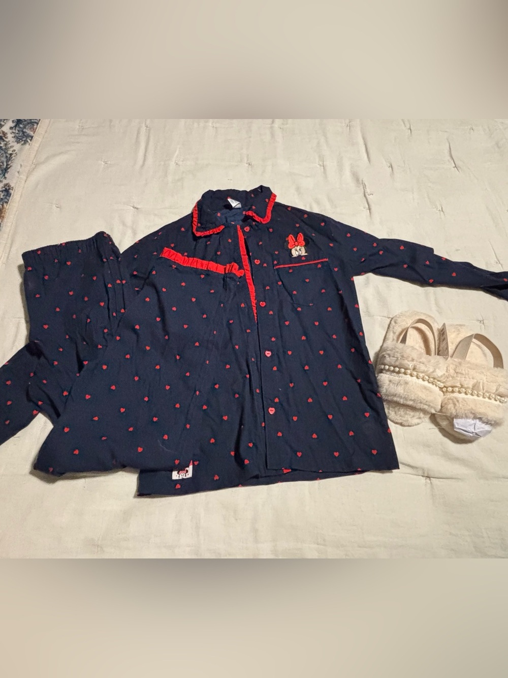 Navy & Red Heart Kids Pajama Set Minnie Mouse